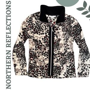 Northern Reflections Animal Print  Fleece Jacket Contrast Collar Size Small